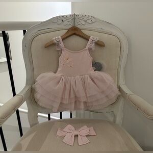 🩰 3~6 Mth Ballet Pink Multi Tiered Tulle Fancy Baby Dress with Bow NWT